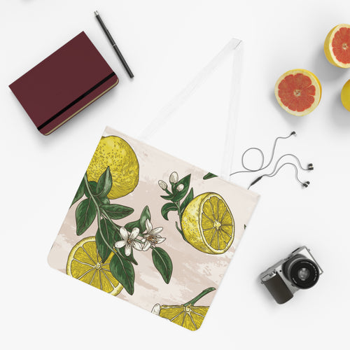 Lemon Shoulder Tote Bag, Citrus Fruit Beach Bag, Grocery Shopping Tote, Summer Farmers Market Handbag, Yellow Fruit Eco-Friendly Bag