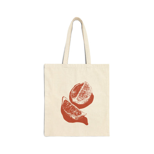 Orange Sketch Natural Canvas Tote Bag - Eco-Friendly Reusable Grocery Sack, Artist Carryall, Farmers Market Shopping Bag, Hand-Painted Tote,