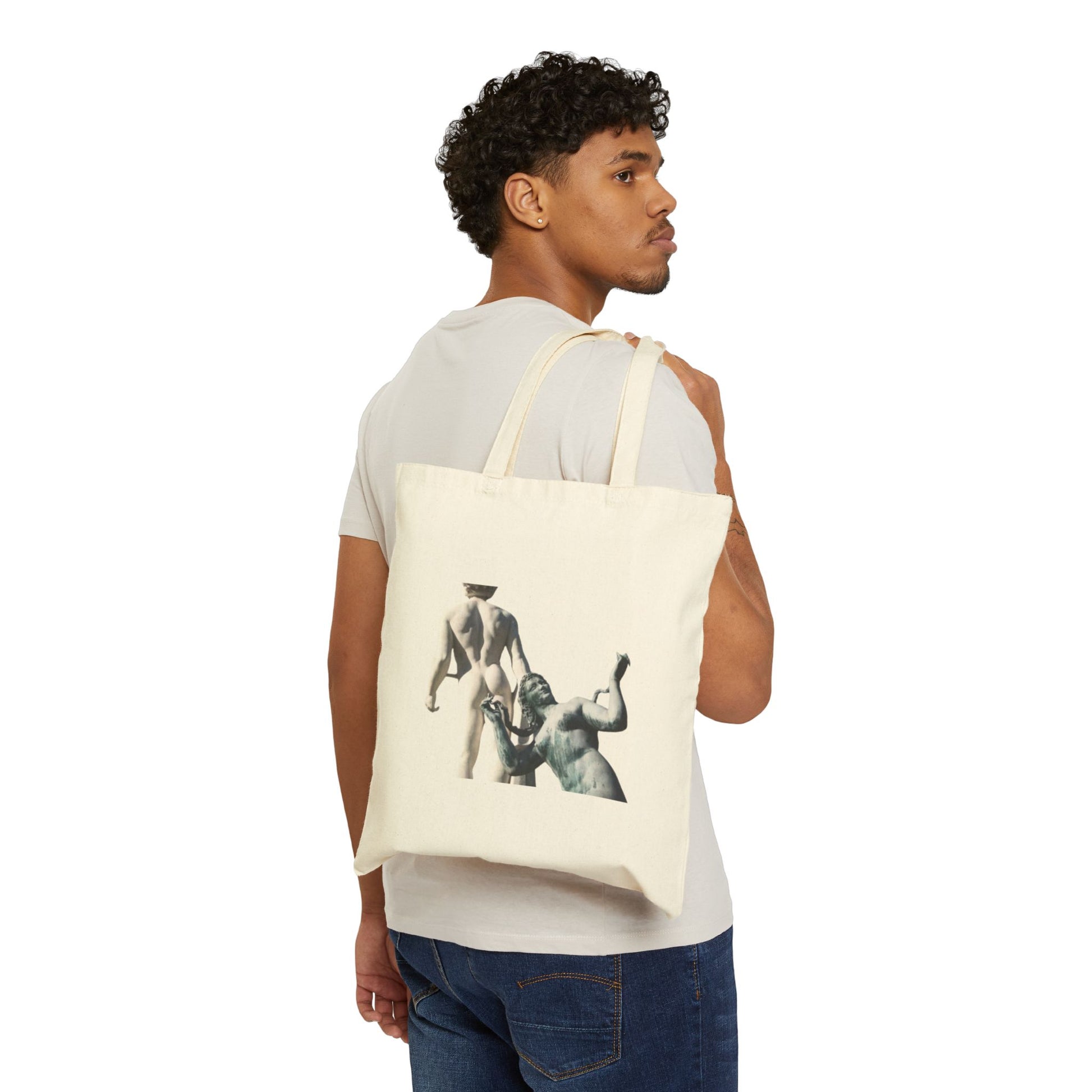 Cotton Canvas Tote Bag - Fun Euro Statue Design, Reusable Shopping Bag, Eco-Friendly Beach Tote, Travel Shoulder Bag, Art Lover Gift,