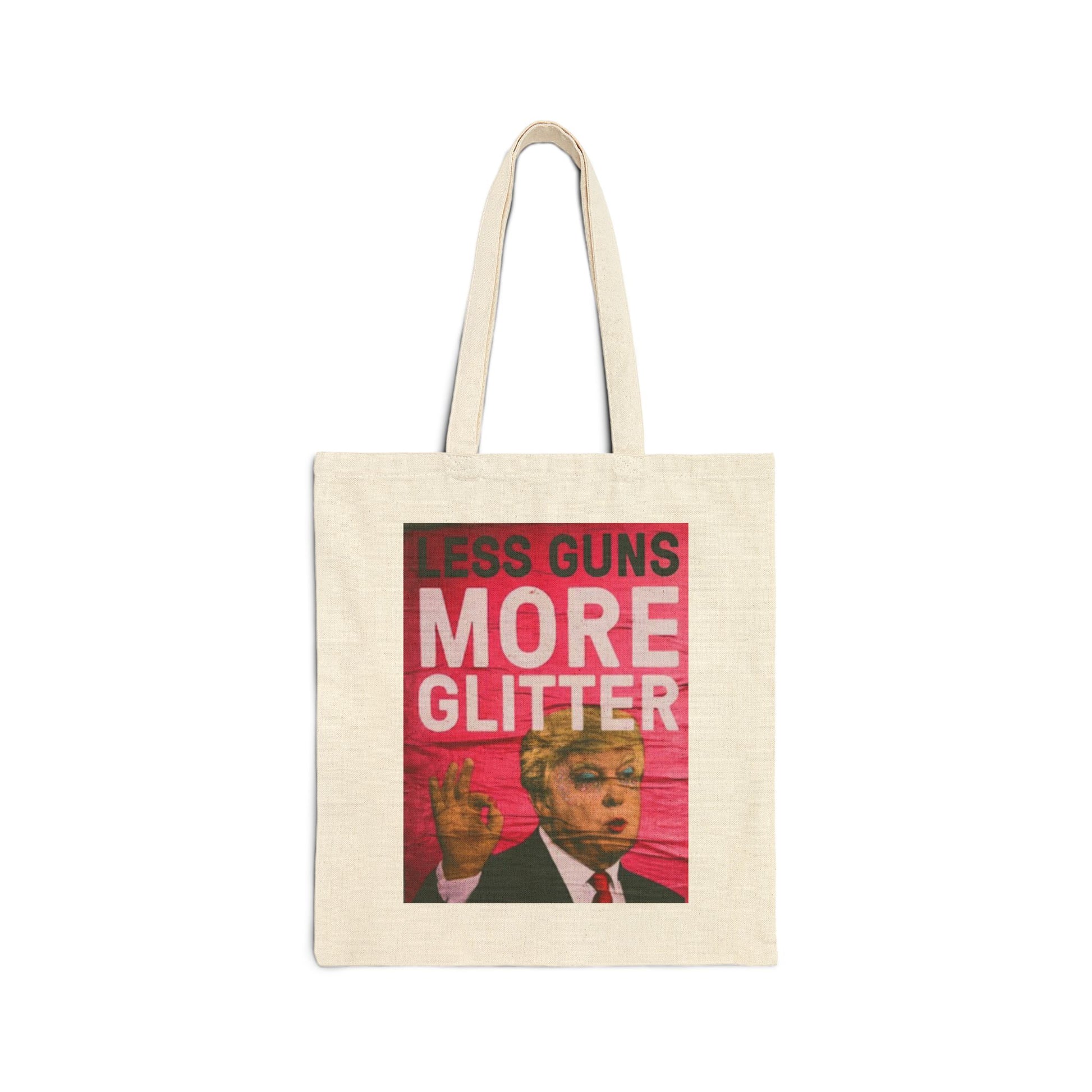 Cotton Canvas Tote Bag, Anti-gun Glitter Trump Face Print, Political Statement Bag, Reusable Shopping Tote, Large Beach Bag, Gift for