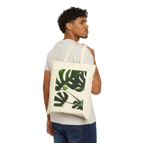 Monstera Tote Bag - Tropical Plant Printed Cotton Canvas Shopping Bag, Eco-Friendly Reusable Grocery Tote, Beach Bag, Farmers Market Tote,