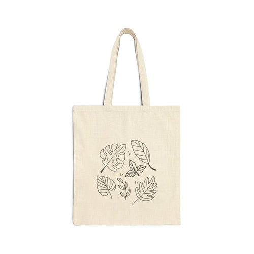 Cotton Canvas Tote Bag, Lined Leaves Design - Eco-Friendly Reusable Shopping Bag, Leaf Pattern Beach Bag, Botanical Grocery Bag, Nature