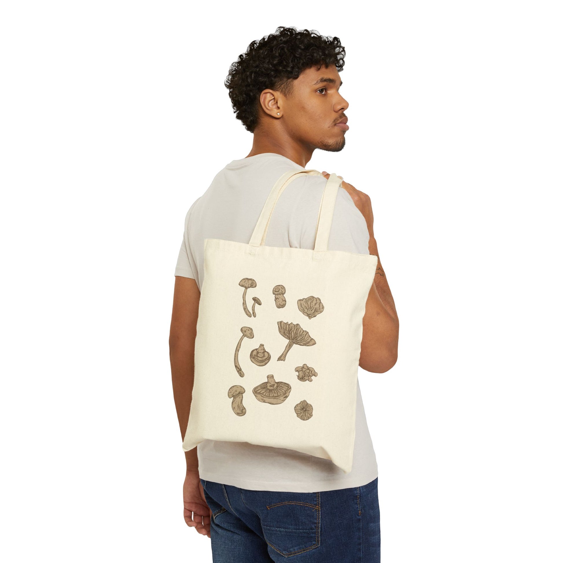 Canvas Tote Bag, Natural Canvas Mushroom Print, Eco-Friendly Grocery Bag, Reusable Shopping Tote, Farmers Market Tote, Plant Lovers Gift