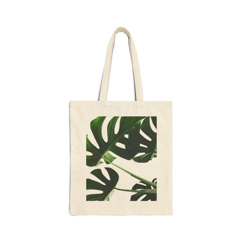 Monstera Tote Bag - Tropical Plant Printed Cotton Canvas Shopping Bag, Eco-Friendly Reusable Grocery Tote, Beach Bag, Farmers Market Tote,
