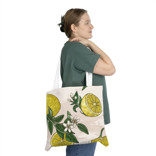 Lemon Shoulder Tote Bag, Citrus Fruit Beach Bag, Grocery Shopping Tote, Summer Farmers Market Handbag, Yellow Fruit Eco-Friendly Bag